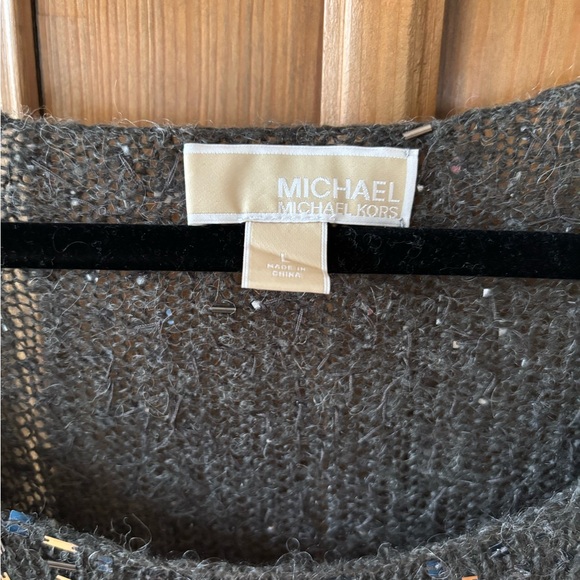 Michael Kors Black Sequin Long Sleeve Scoop Neck Blouse - Picture 3 of 3